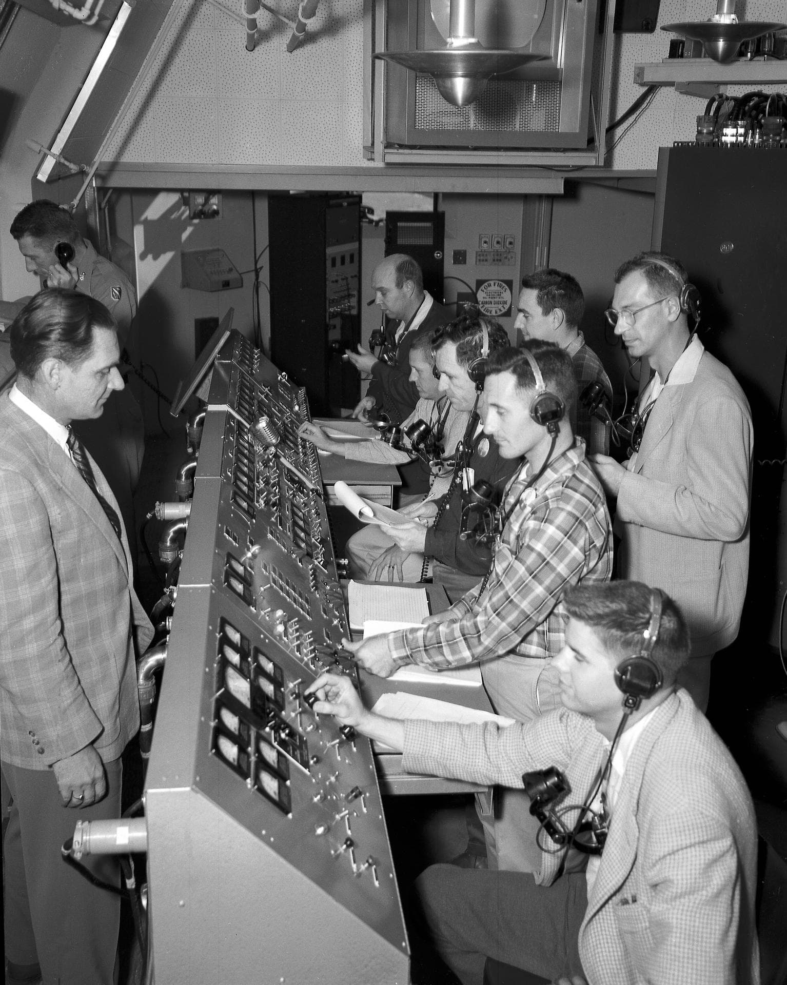 Inside the blockhouse during the Jupiter-C launch that carried Explorer 1 into orbit.
