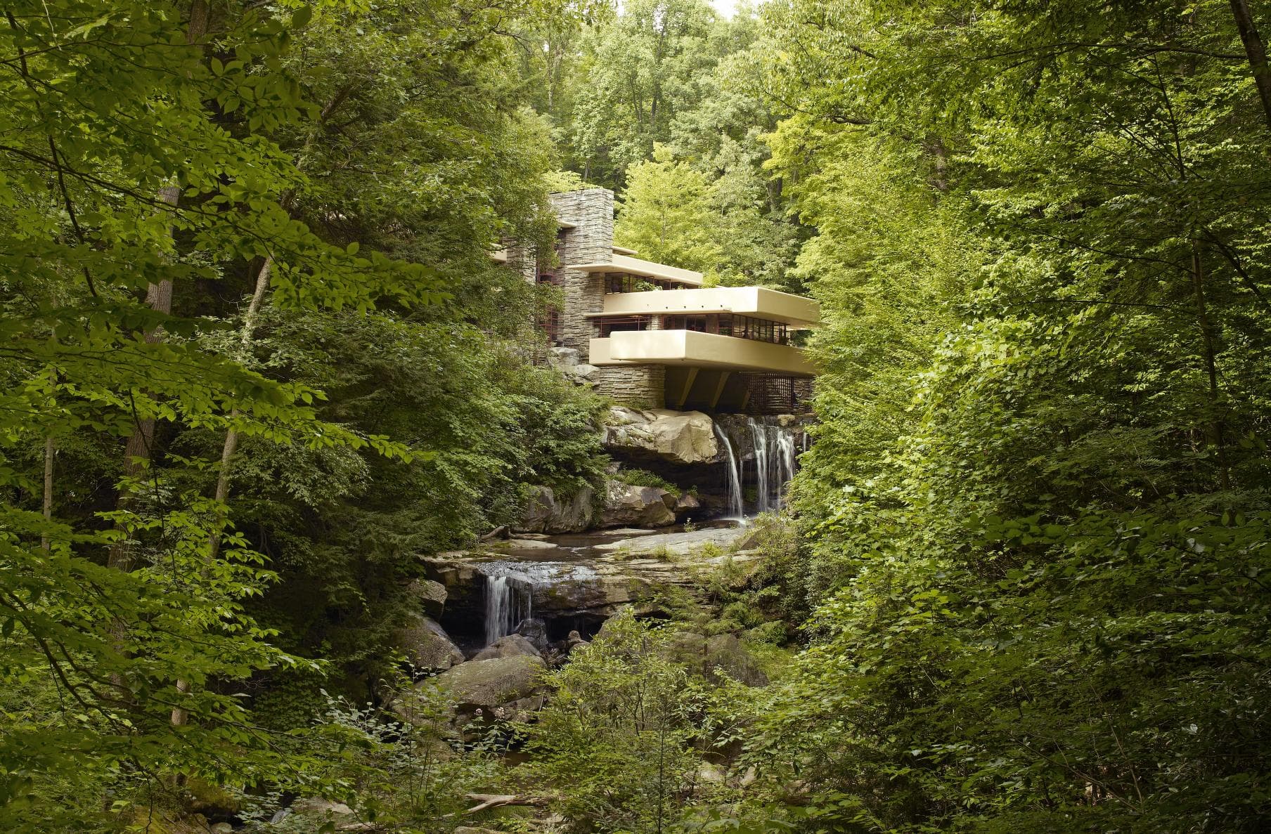 Frank Lloyd Wright's landmark house appears to hover over the Pennsylvania woods.