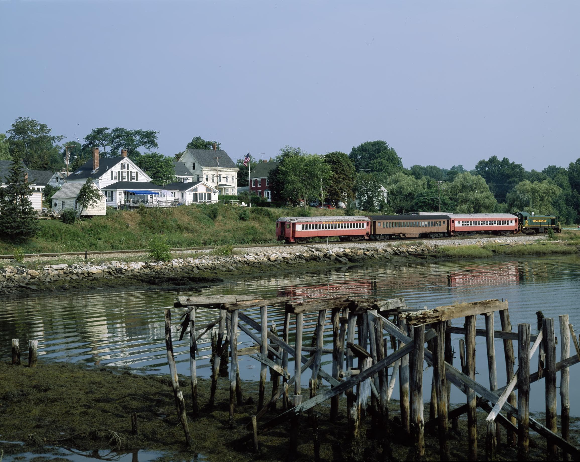 An excursion train waits to depart from one of Maine's most photogenic towns.