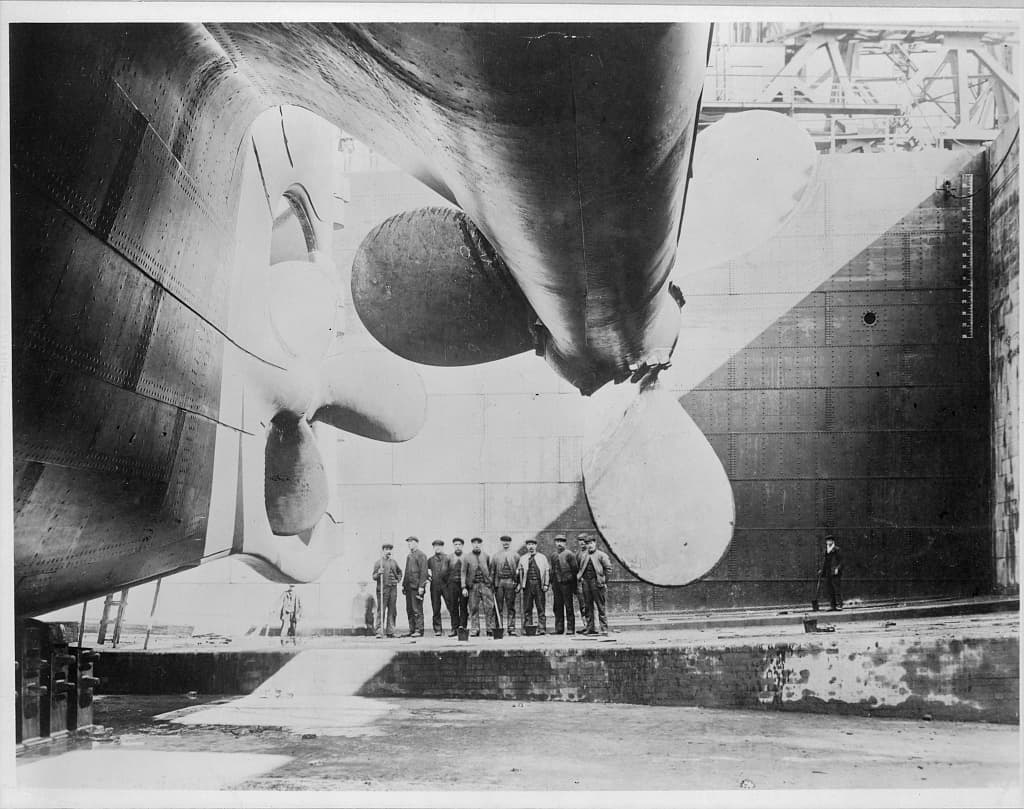 The Titanic on the slipway at Harland & Wolff before her launch in 1911