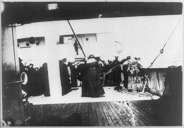 Survivors of the Titanic aboard the rescue ship Carpathia