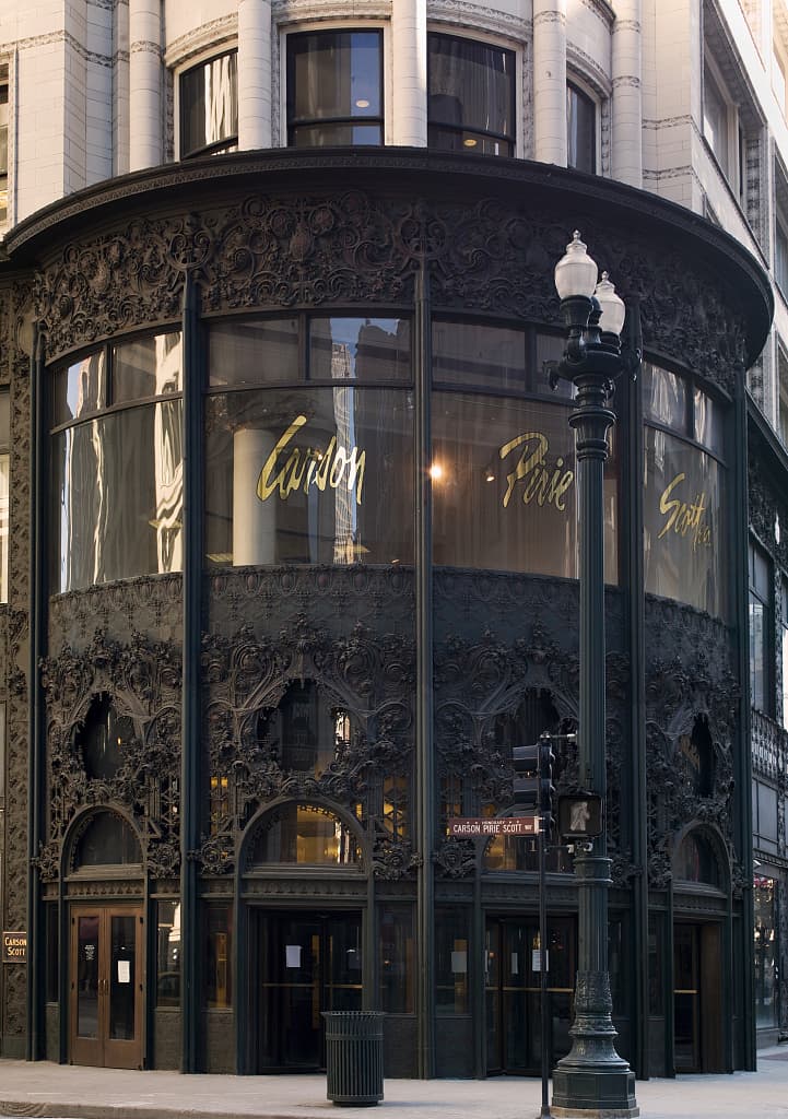 The ornate Sullivan Center entrance remembers the grand age of downtown shopping.