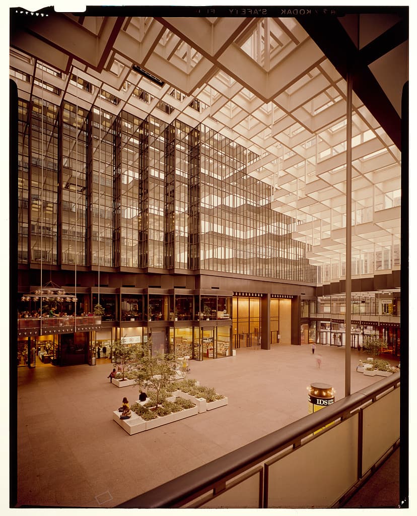 The IDS Center's Crystal Court turns a downtown lobby into a gleaming public room.